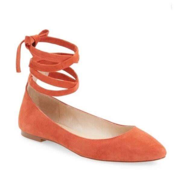 Vince Camuto Melon Suede Lace Up Ankle Tie Ballet Flats, Size 9, EUC - Picture 1 of 10